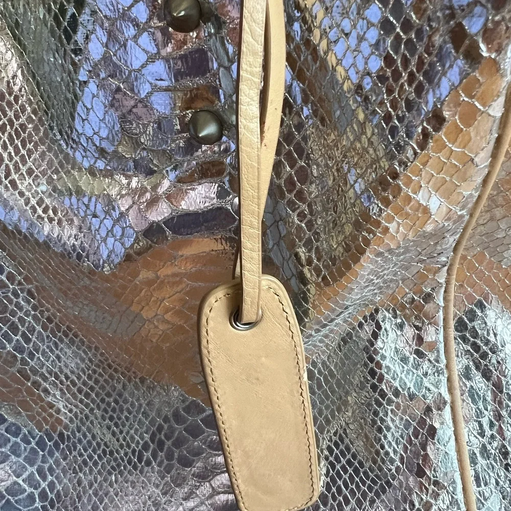 Sam Edelman Metallic Snake Print Tote Bag Silver Large Shoulder Bag - Picture 15 of 16